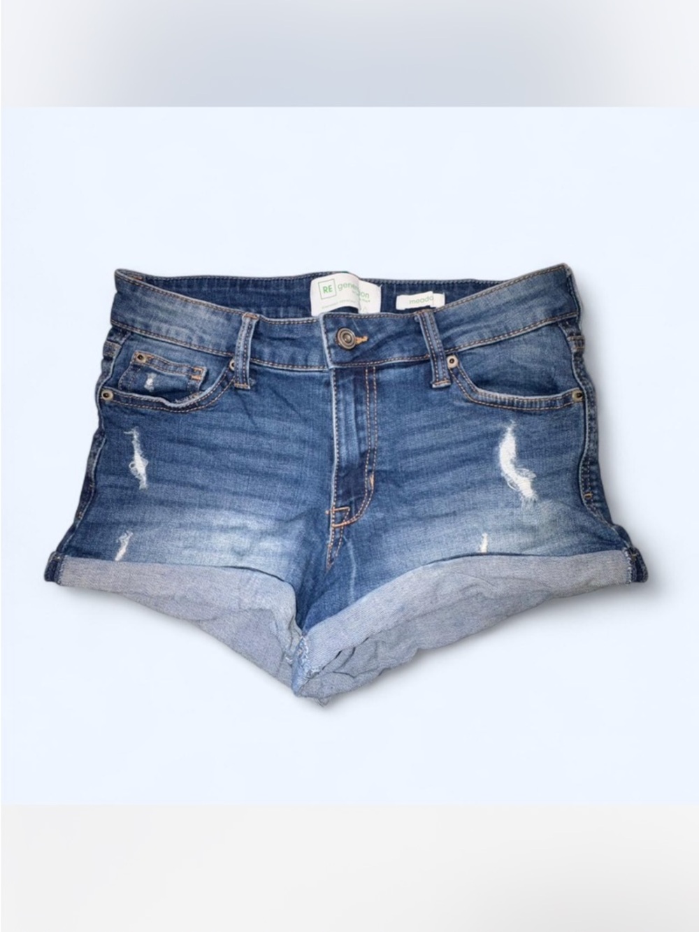 Y2K Women's Distressed Rolled-Hem Denim Shorts - Dark Blue